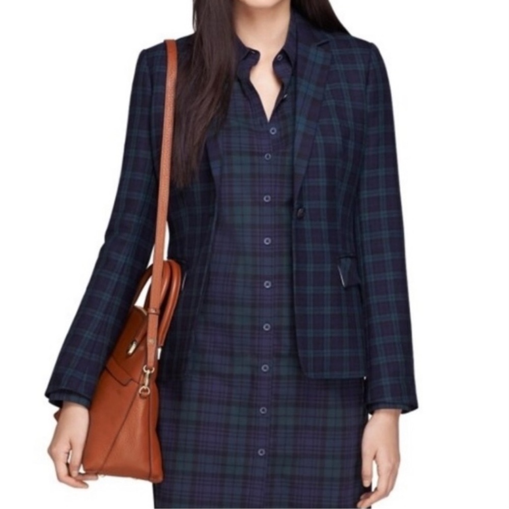 Classic Brooks Brothers Wool Blue Green Tartan Plaid Blazer Size 0